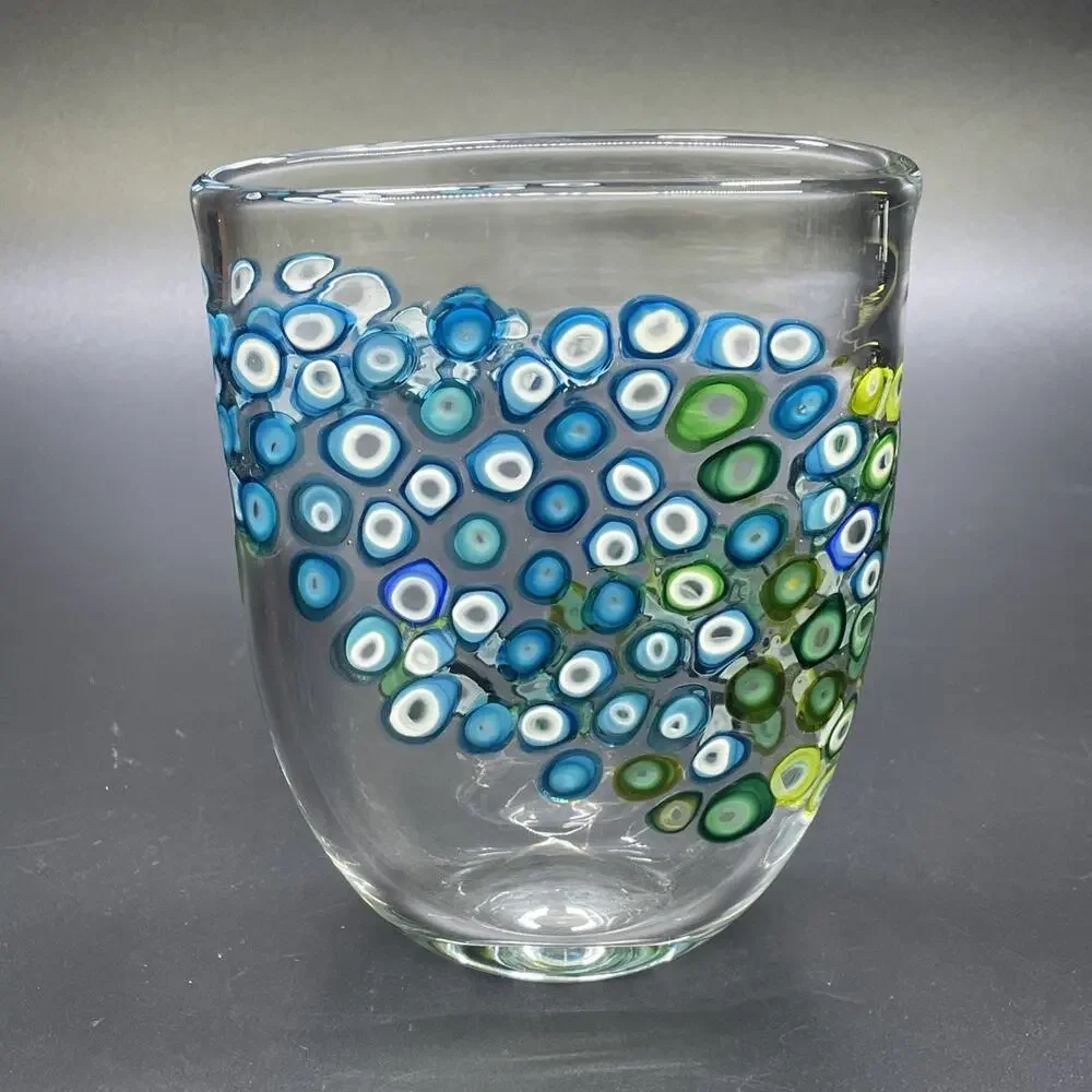 Jeffrey P'an Studio Art Glass Murrine Vase Hand Blown Millefiori Multicolor